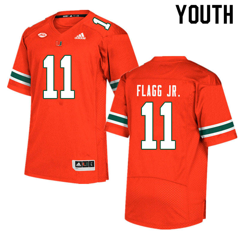 Youth #11 Corey Flagg Jr. Miami Hurricanes College Football Jerseys Sale-Orange - Click Image to Close